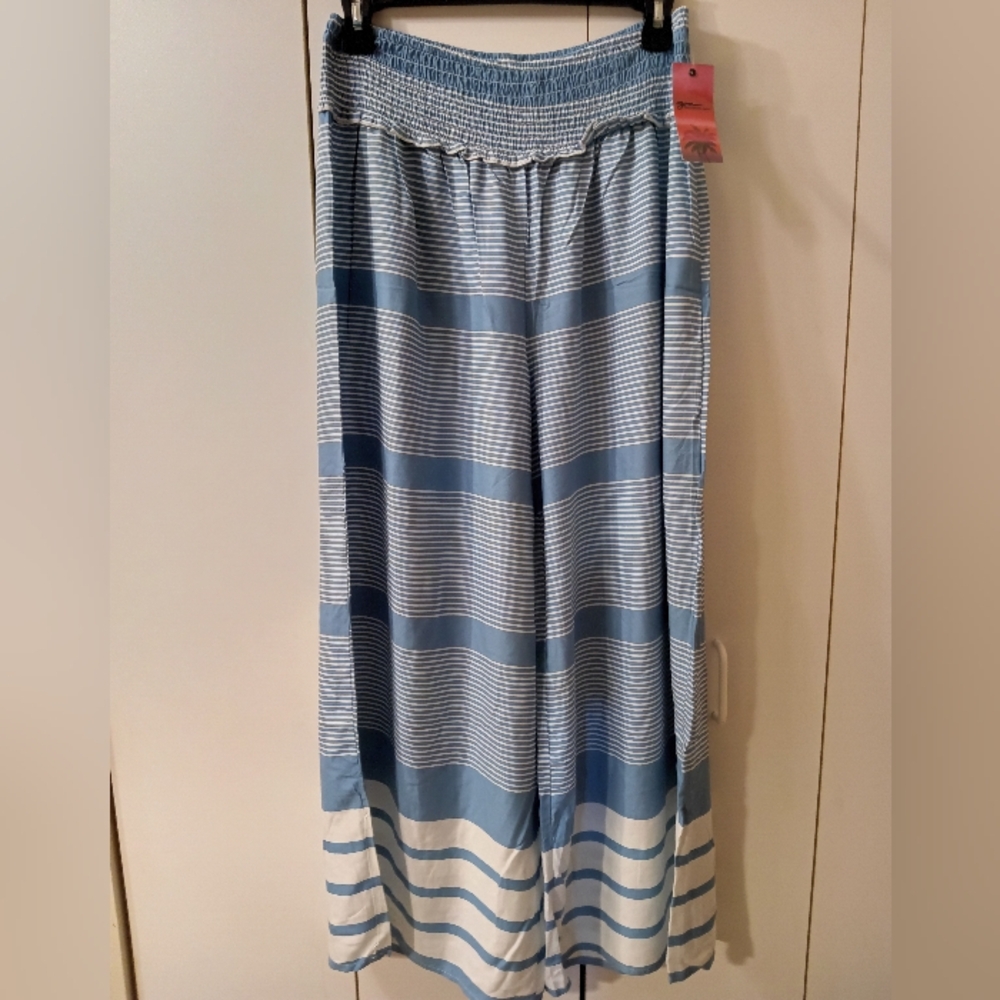 Japna Blue and White Wide Leg Pants Resort Wear NWT